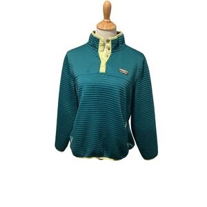 LL Bean Womens Large Petite Quilted‎ Pullover Snap Neck Teal Green 506835